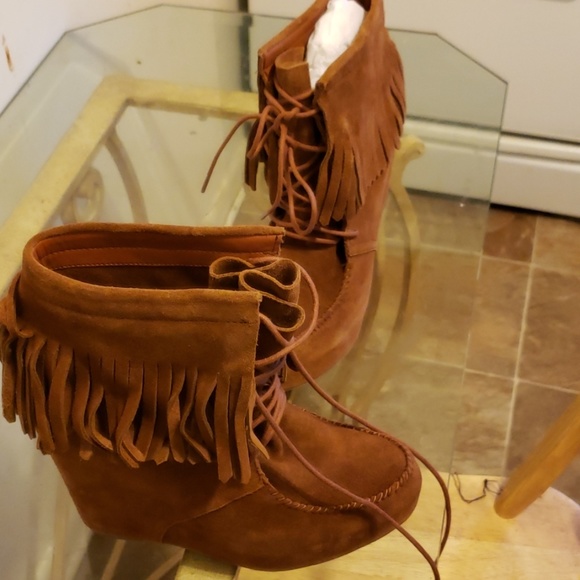 cognac suede  Wedge boot - Picture 4 of 4